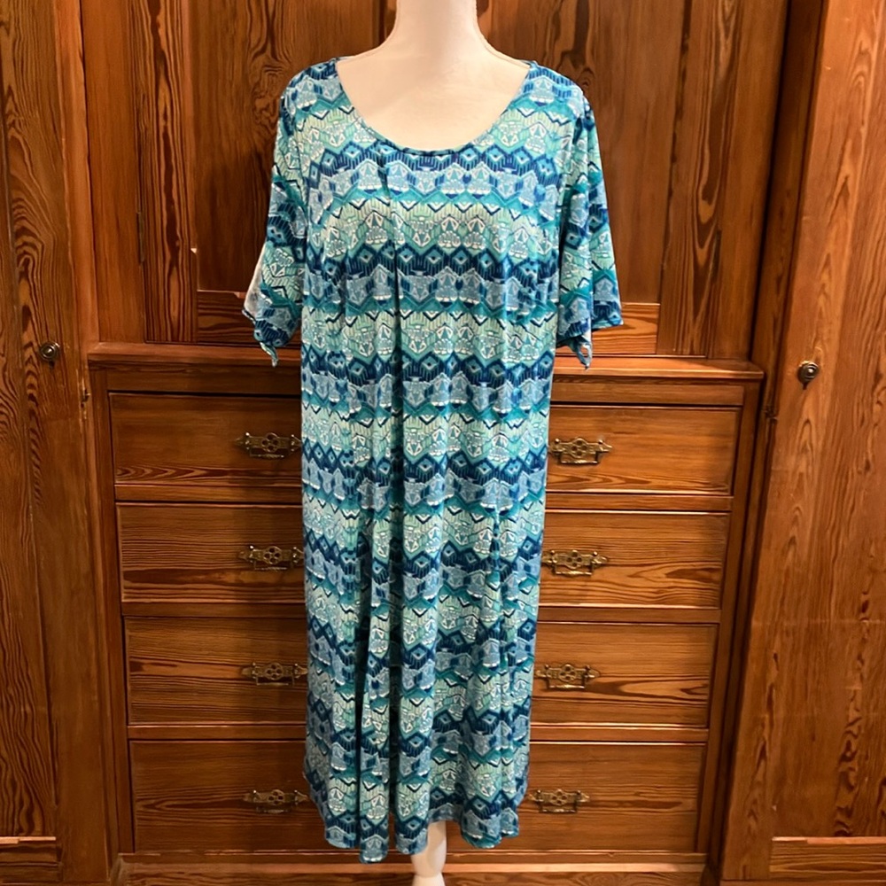 Kim Rogers dress blue green print 2X